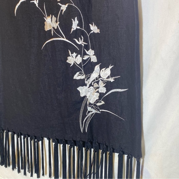 JOHN ROBERTS women's Linen blend Black floral Embroidered tassel skirt size 14P - Picture 7 of 10